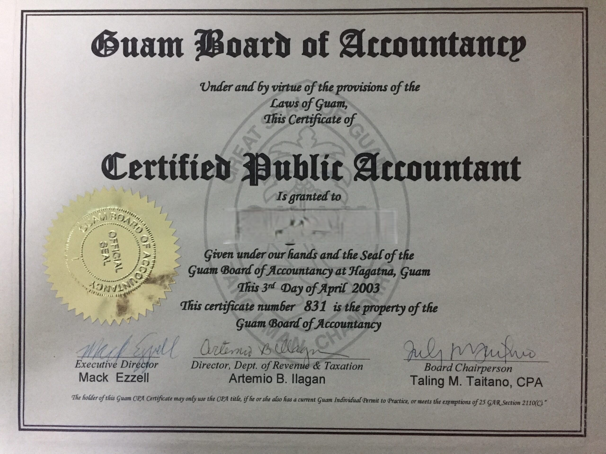 AICPA Certificate